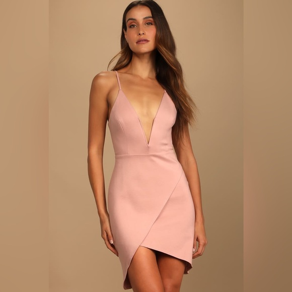 LULUS Dare to Take the Plunge Dusty Pink Tulip Mini Dress - size S - Picture 2 of 11